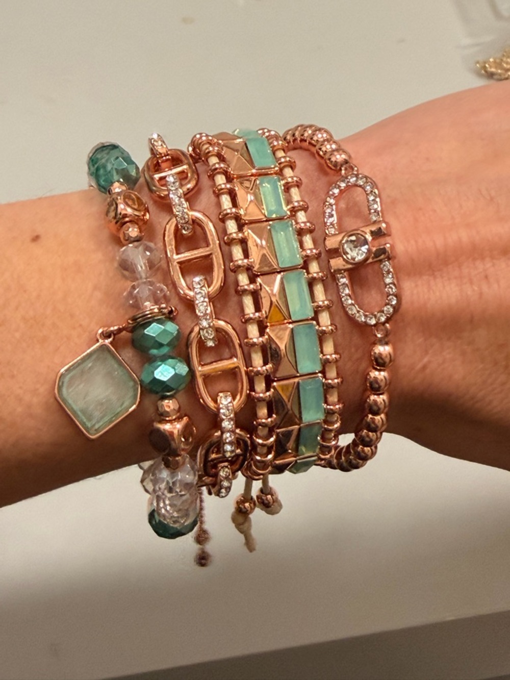 Bomb Party NWOT! Rose Gold and Aqua Multi-Stack Bracelet Set